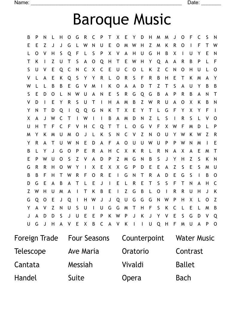 Baroque Music Word Search
