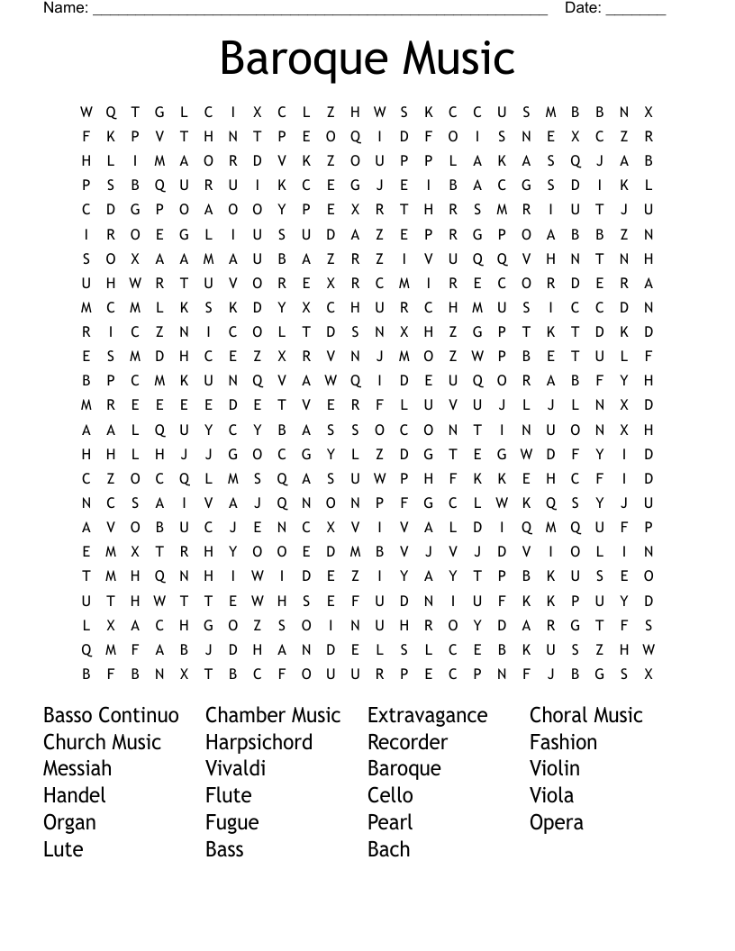 Baroque Music Word Search