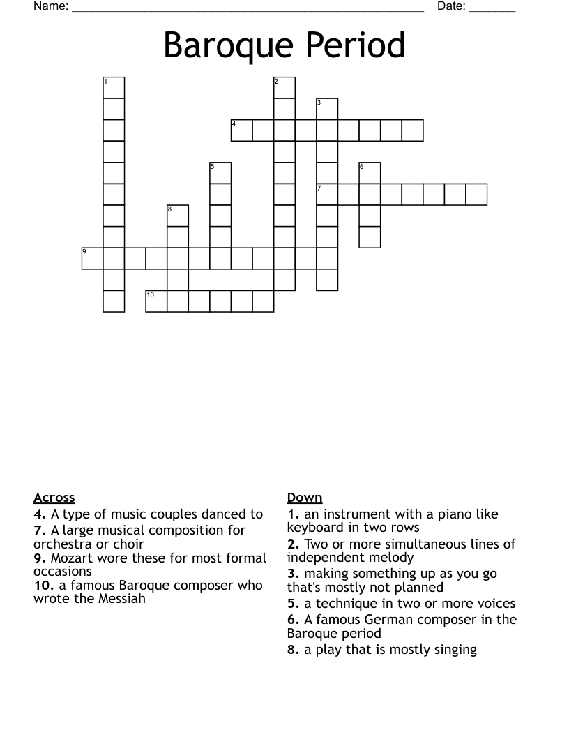 Baroque Period Crossword