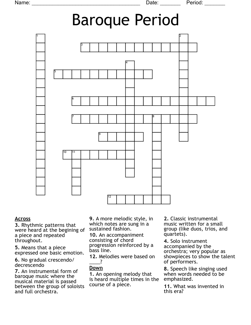 Baroque Period Crossword