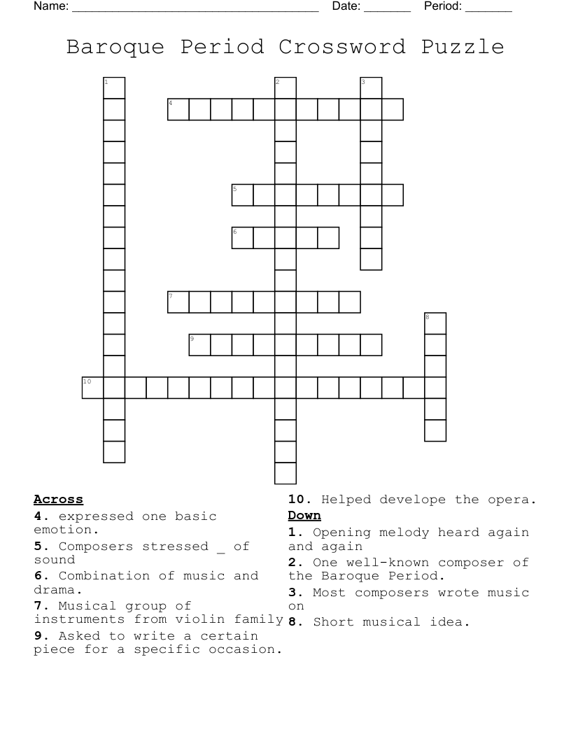 Baroque Period Crossword Puzzle 