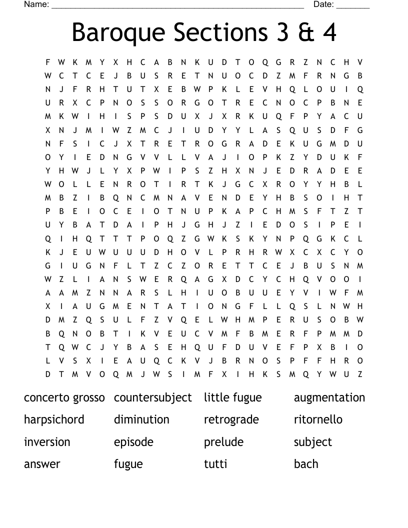 Baroque Sections 3 & 4 Word Search