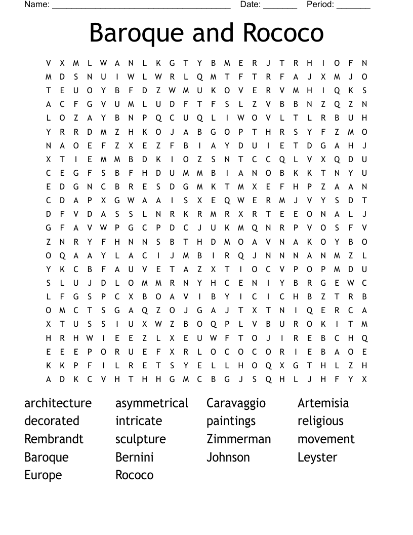 Baroque and Rococo Word Search