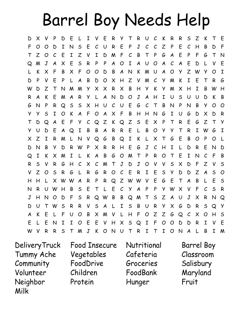 Barrel Boy Needs Help Word Search