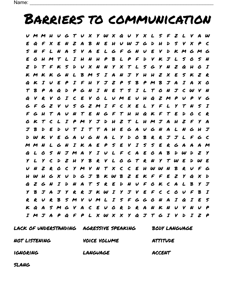Barriers to communication Word Search