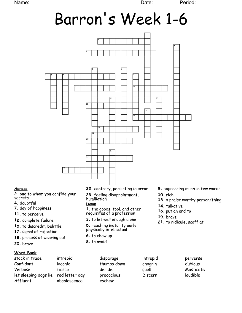 Barron's Week 1-6 Crossword