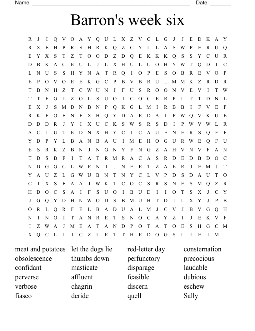 Barron's week six Word Search