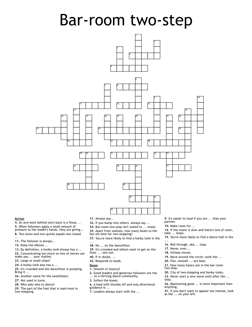 Bar-room two-step Crossword