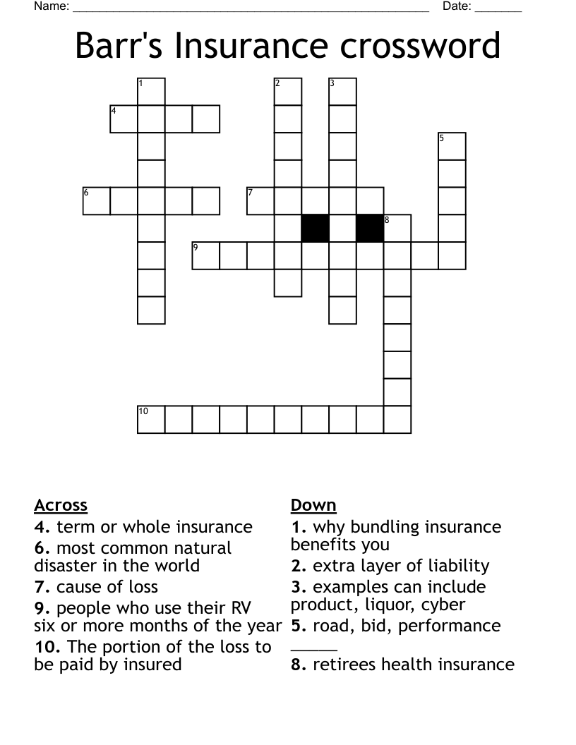 Barr's Insurance crossword