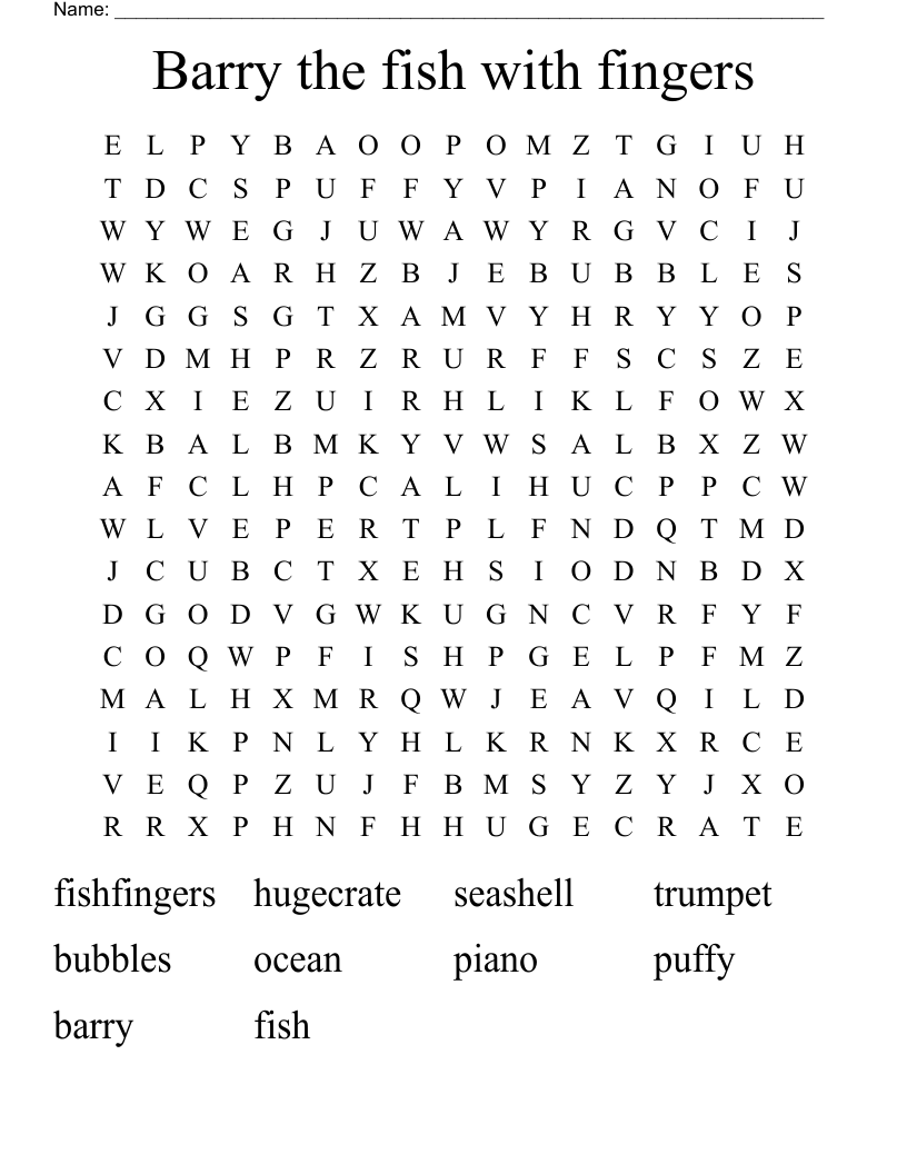 Barry the fish with fingers  Word Search