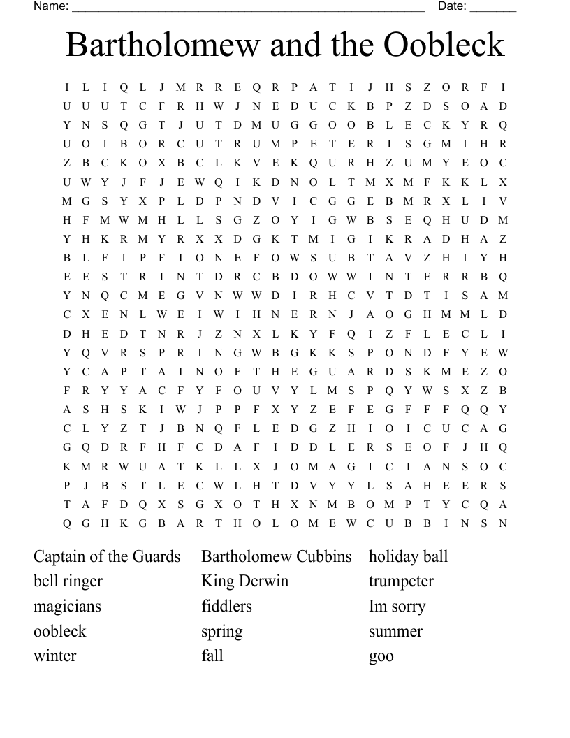Bartholomew and the Oobleck Word Search