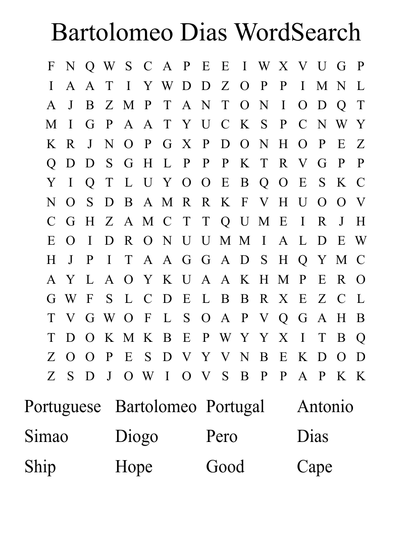 Bartolomeo Dias WordSearch