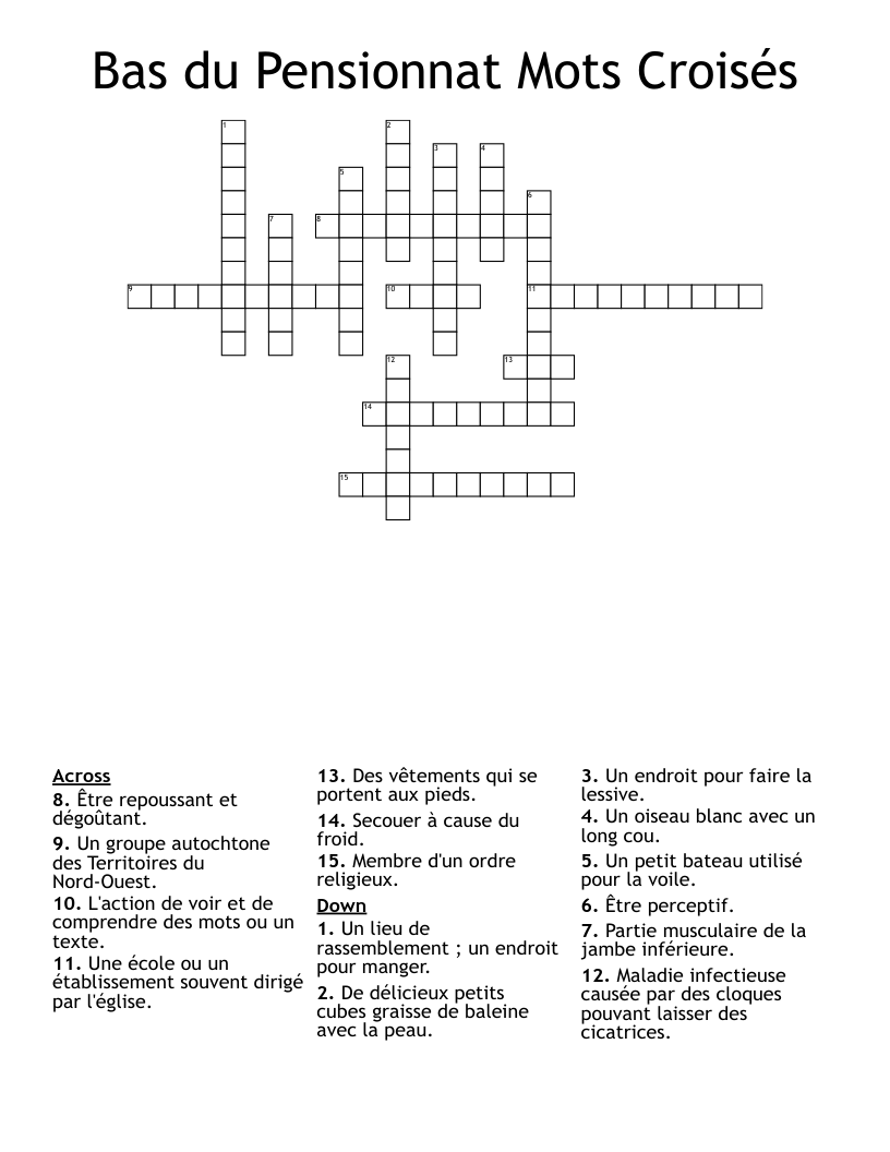 Bas du Pensionnat Mots Croisés Crossword