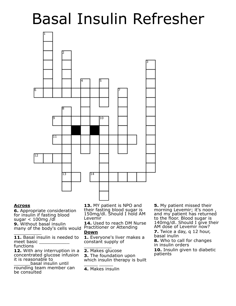 Basal Insulin Refresher  Crossword