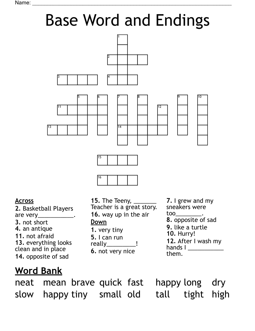 Base Word and Endings Crossword