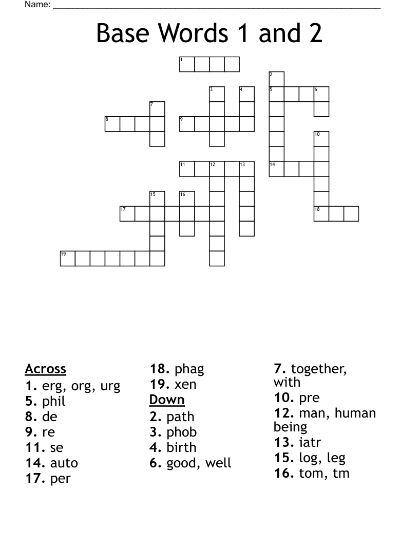 Base Words 1 and 2 Crossword
