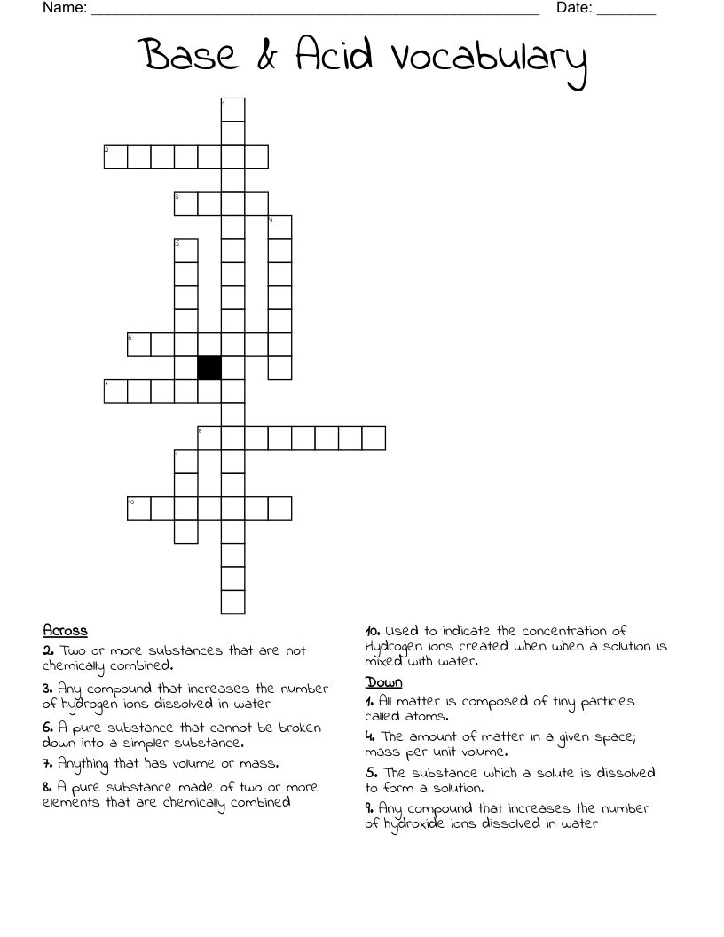 Base & Acid Vocabulary  Crossword
