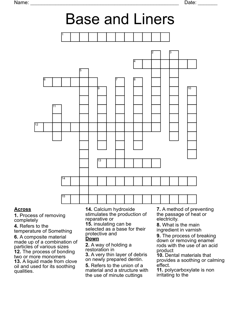 Base and Liners Crossword
