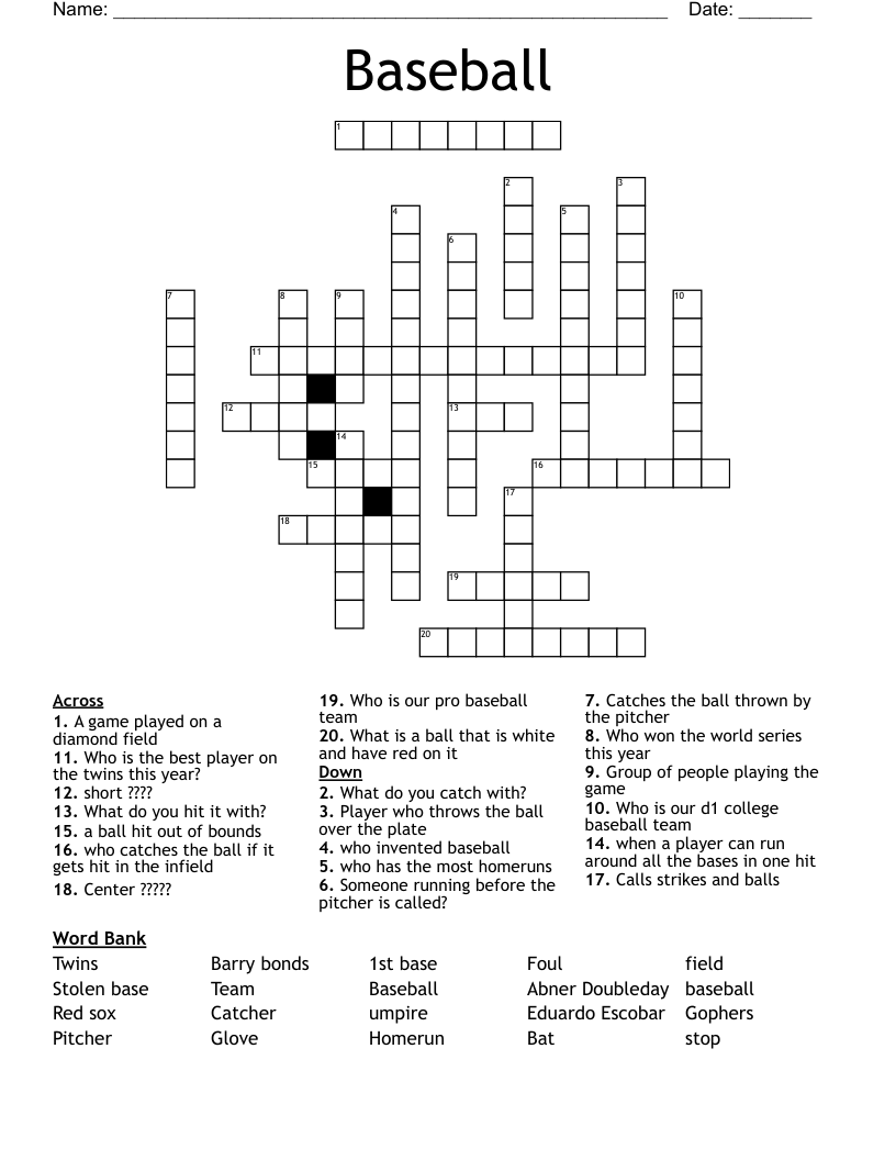 Baseball Crossword