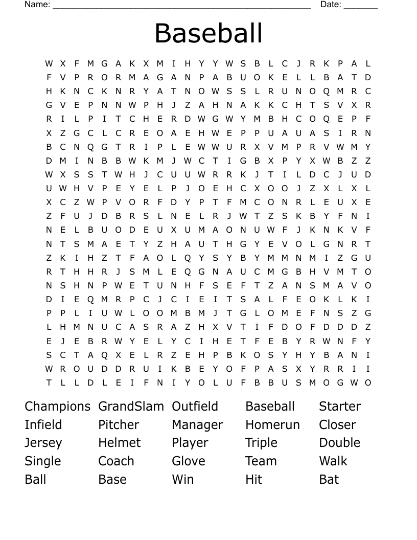 Baseball Word Search