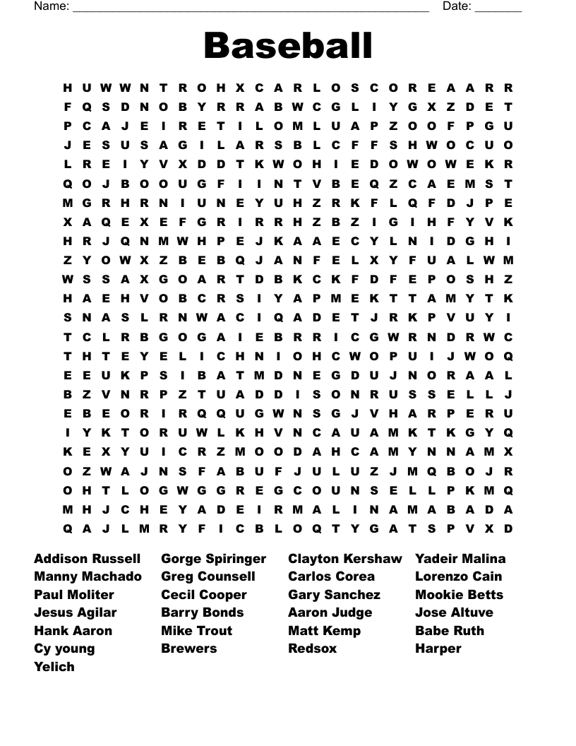 Baseball Word Search