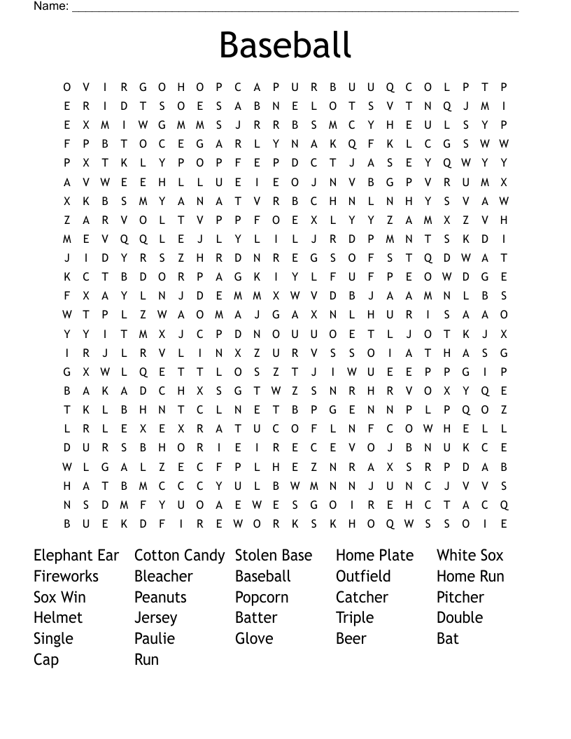 Baseball Word Search