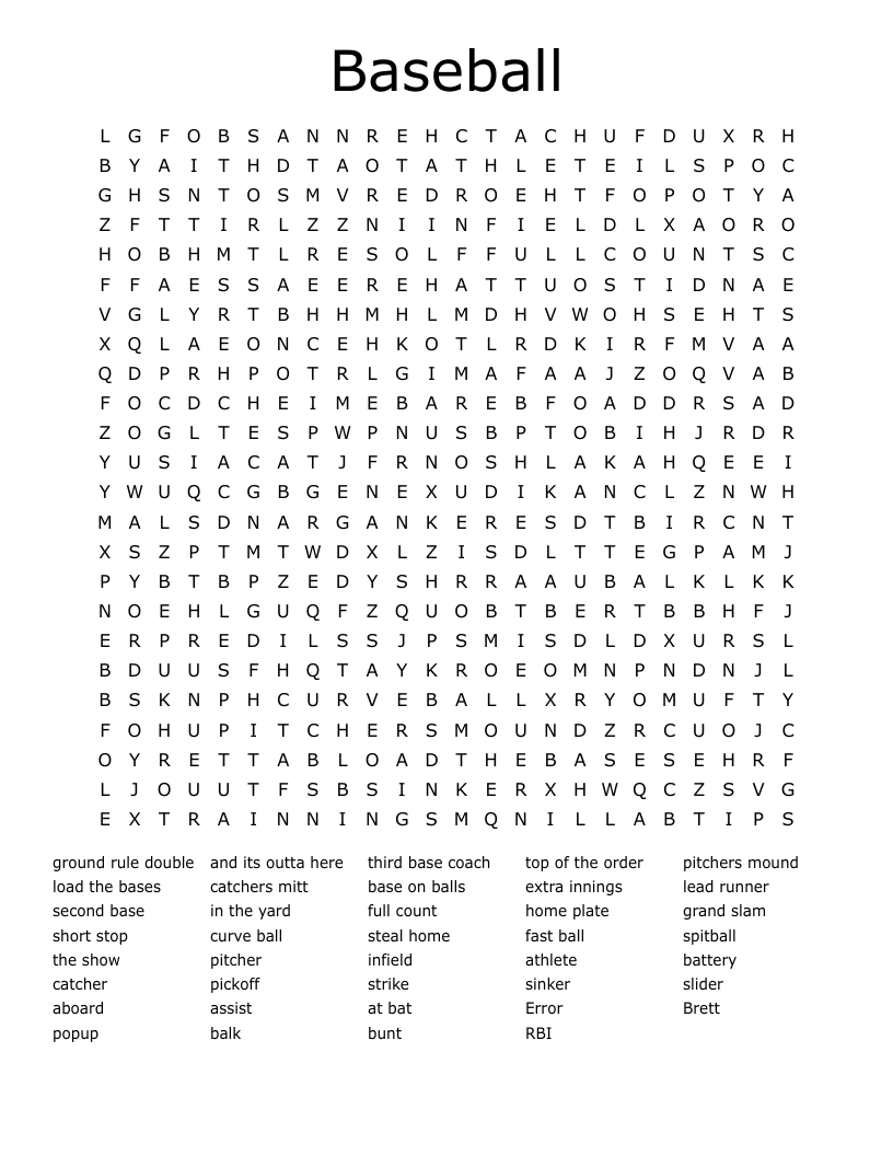 Baseball Word Search