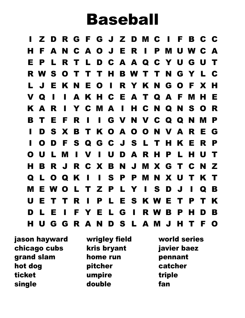 Baseball Word Search