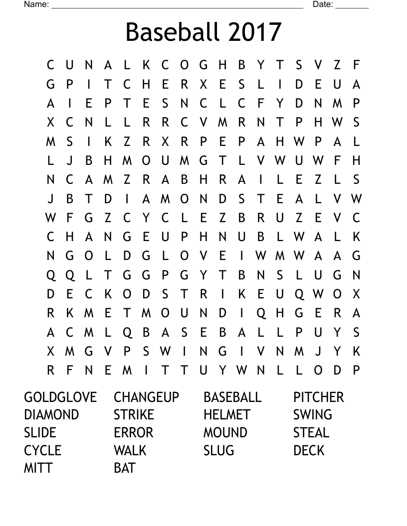 Baseball 2017 Word Search