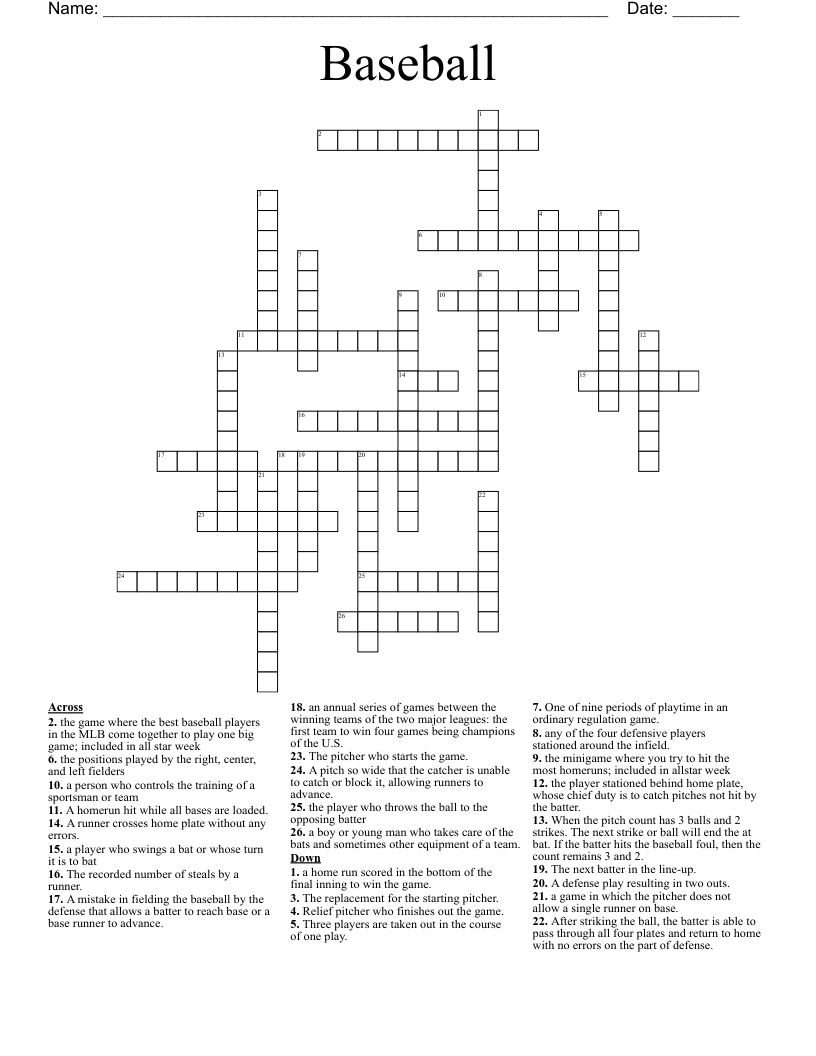 Baseball Crossword