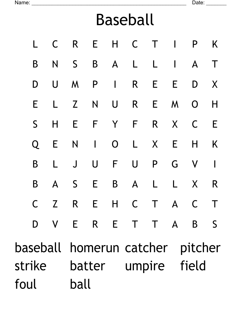 Baseball Word Search