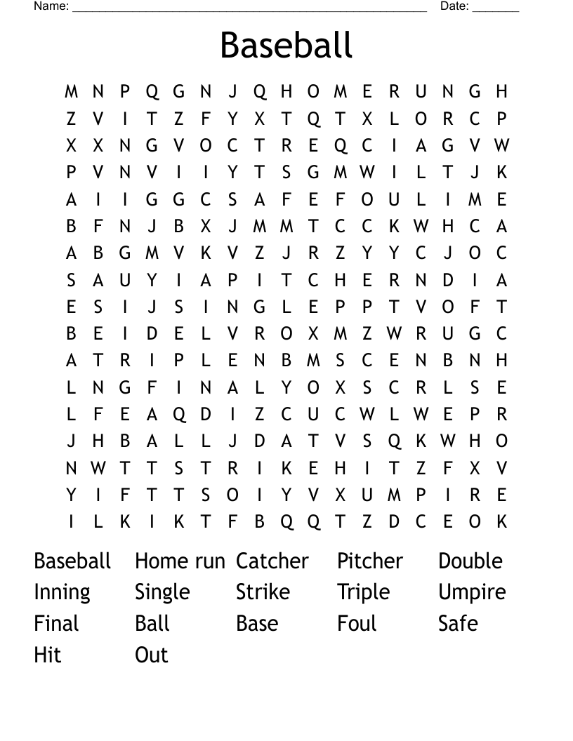 Baseball Word Search