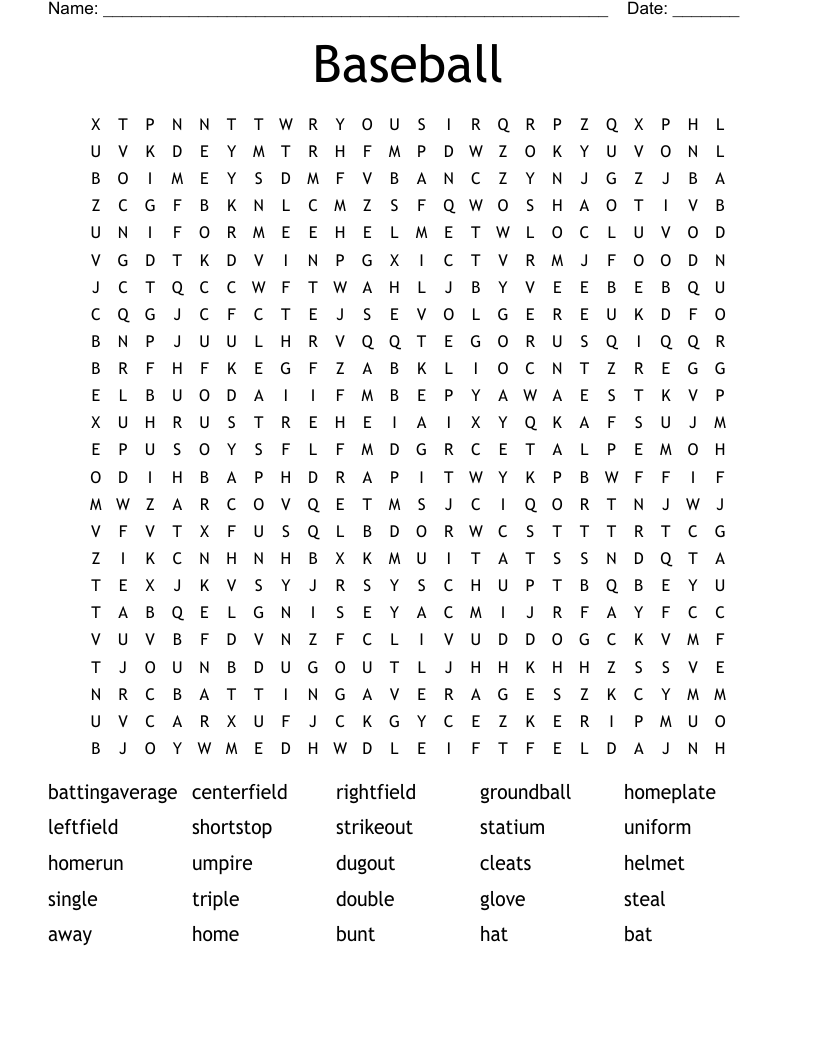 Baseball Word Search