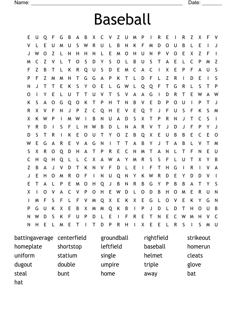 Baseball Word Search