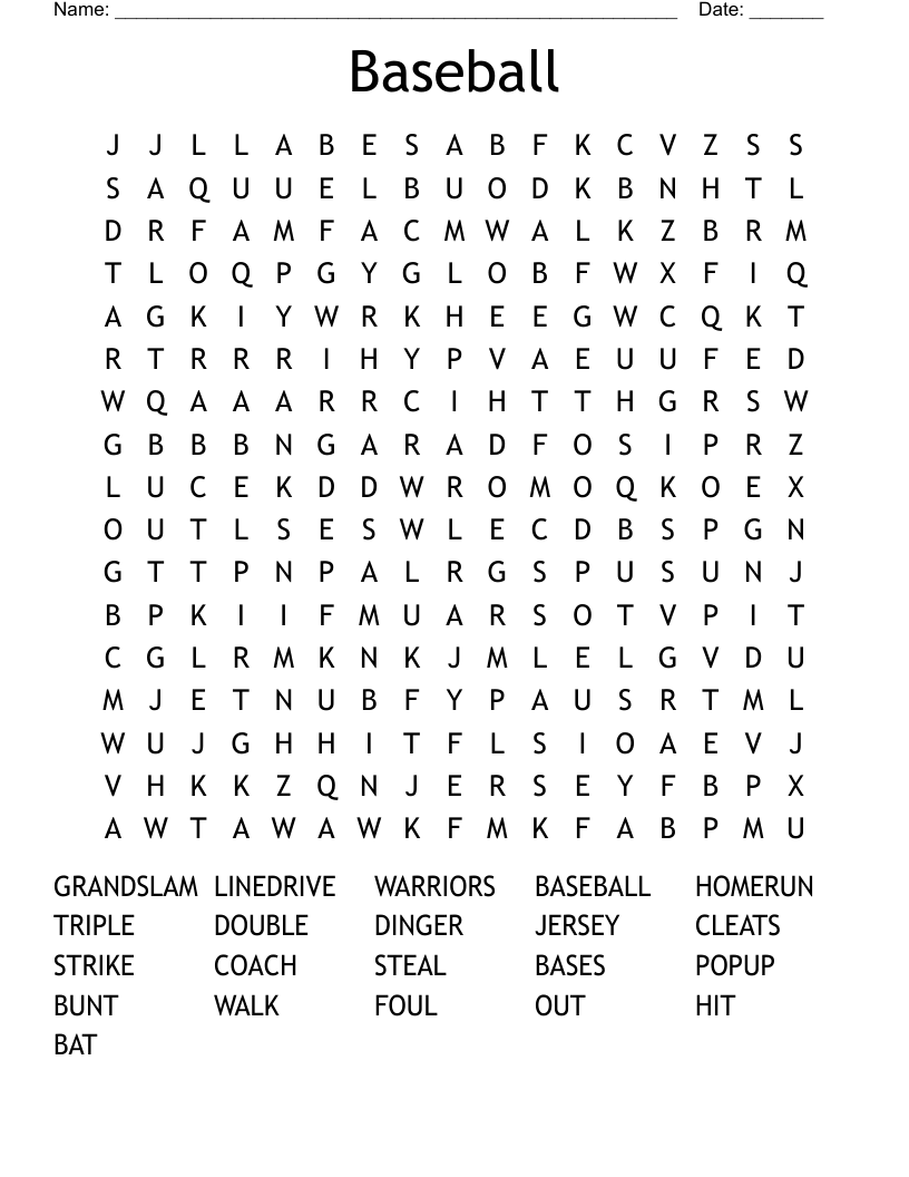 Baseball Word Search