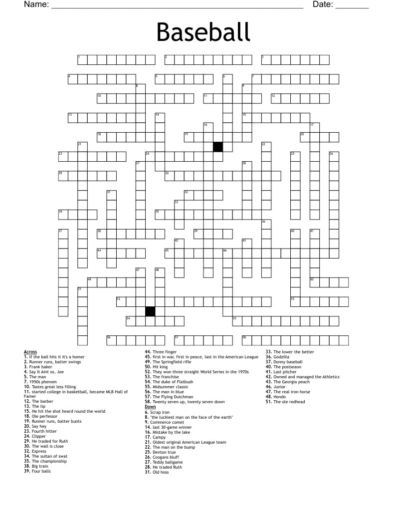 Baseball Crossword