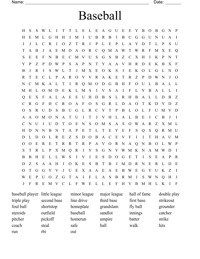 Baseball Word Search