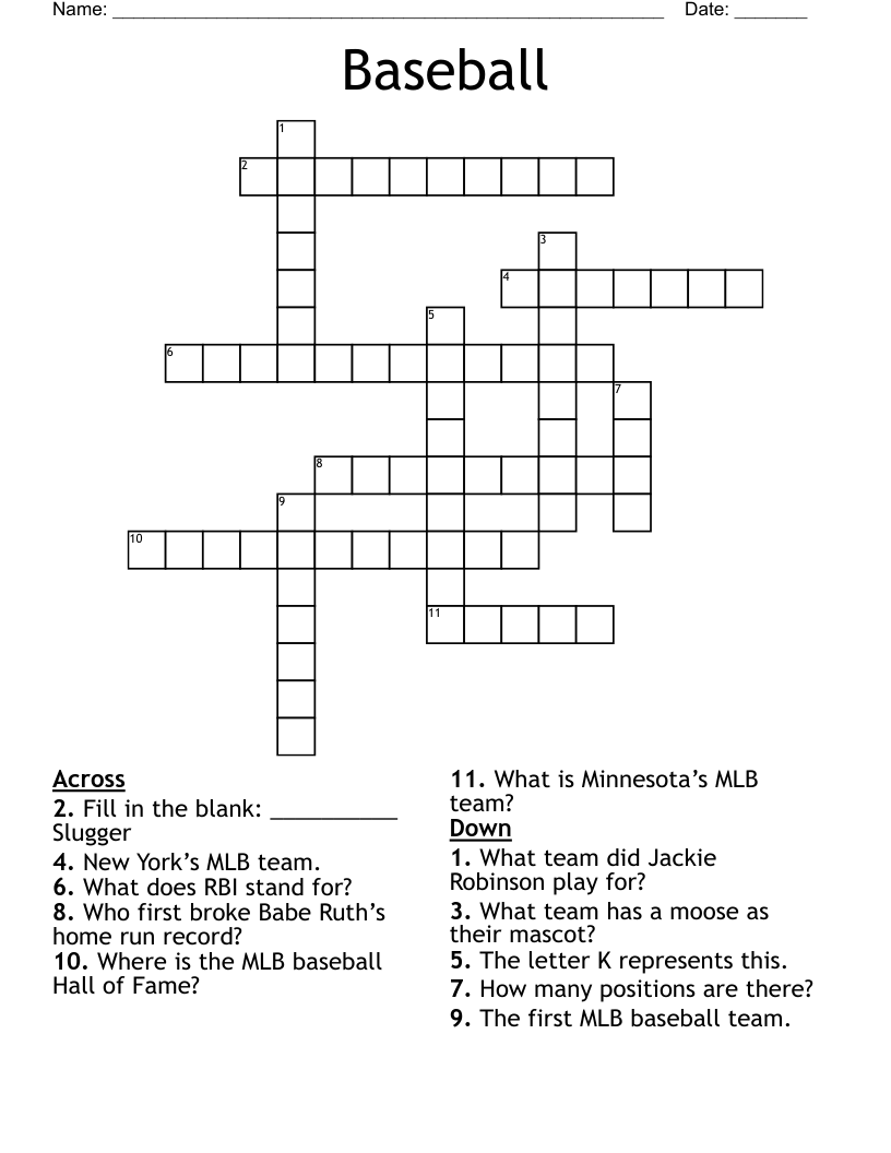 Baseball Crossword