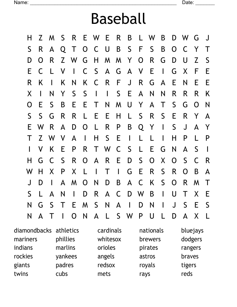Baseball Word Search