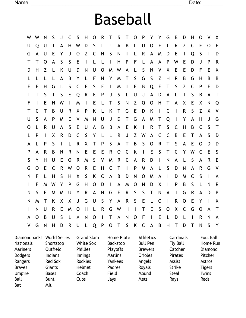 Baseball Word Search