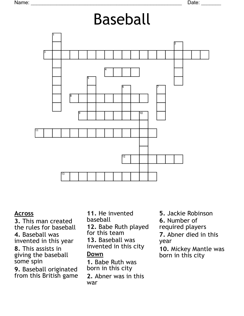 Baseball Crossword