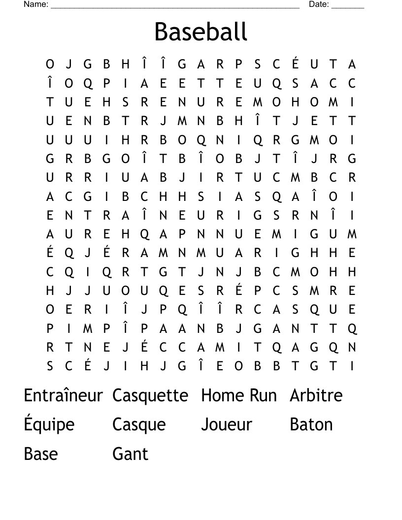Baseball Word Search
