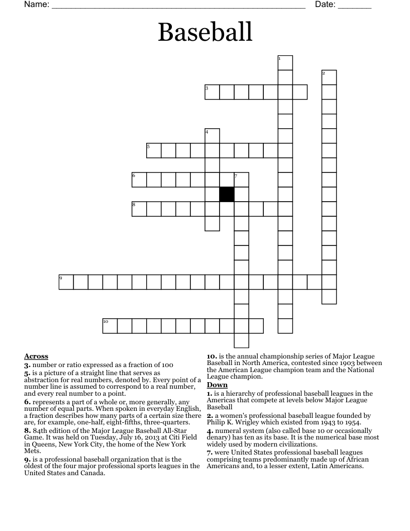 Baseball Crossword