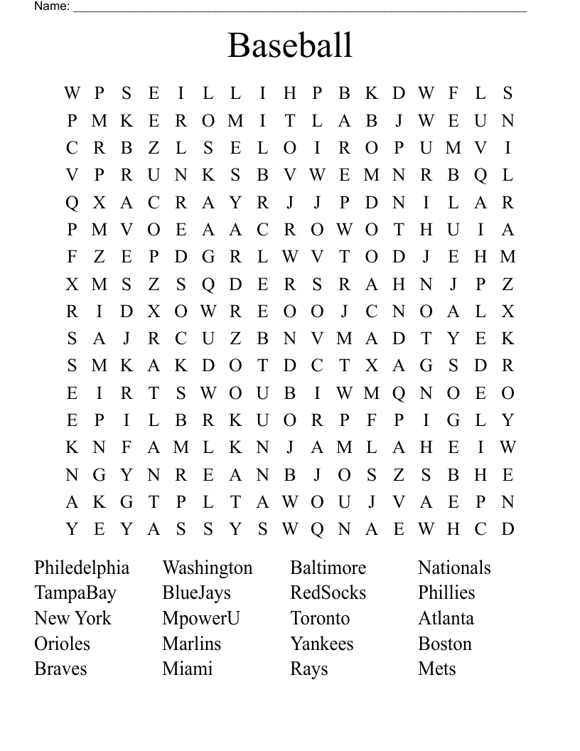 Baseball Word Search