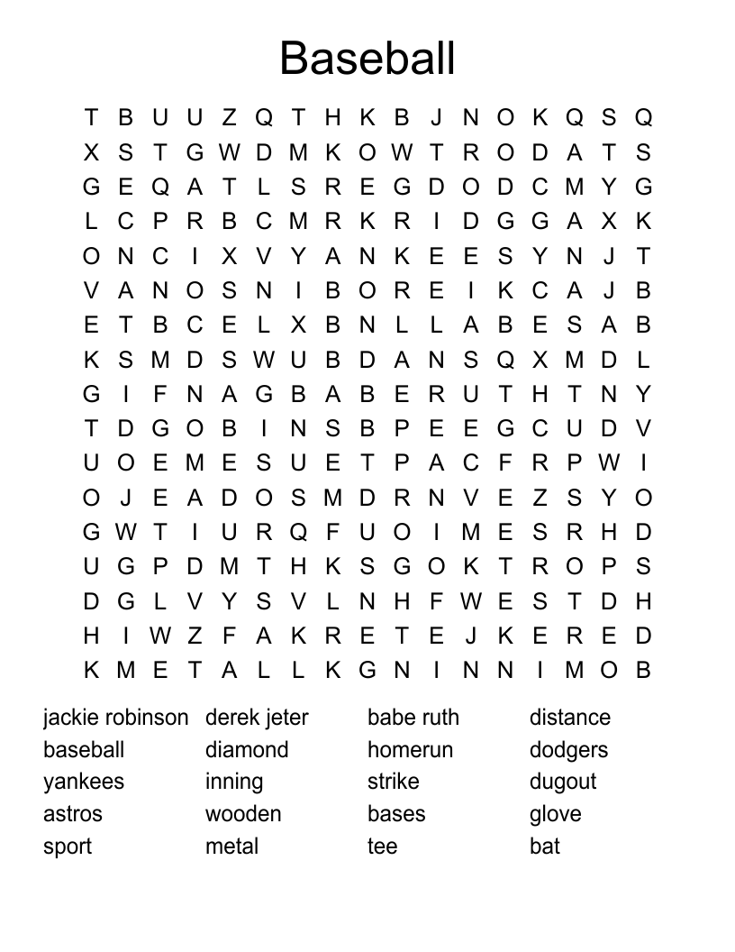 Baseball Word Search