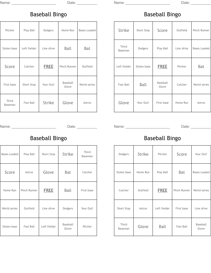 Baseball Bingo 
