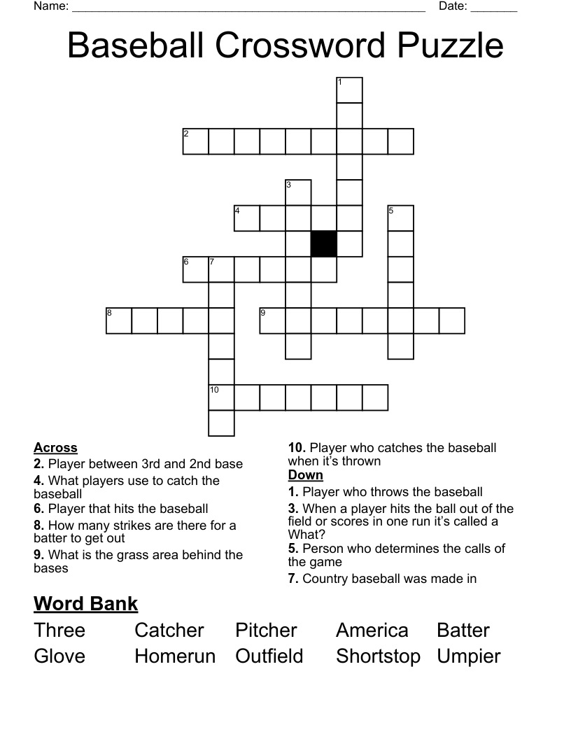 Baseball Crossword Puzzle
