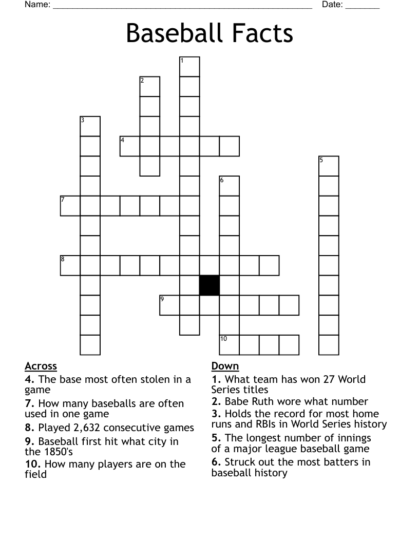 Baseball Facts Crossword