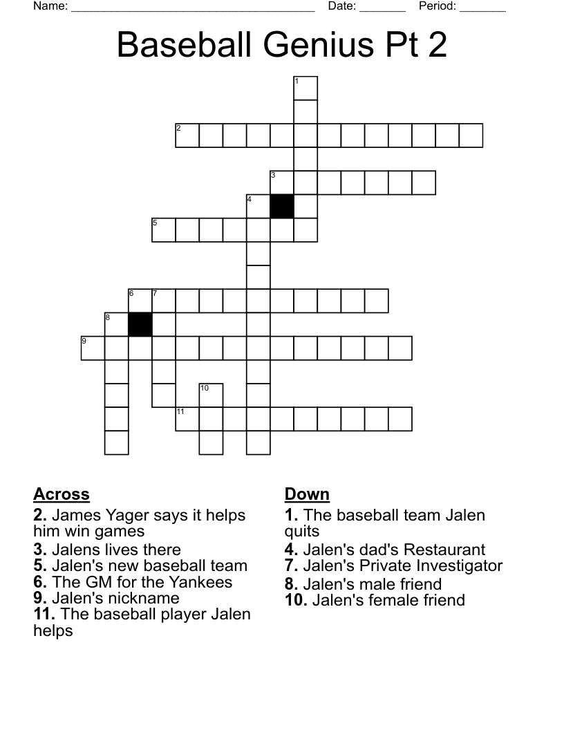 Baseball Genius Pt 2 Crossword