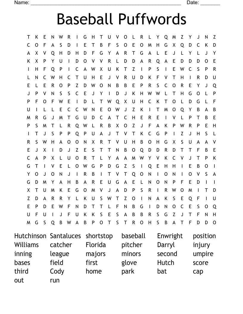 Baseball Puffwords Word Search
